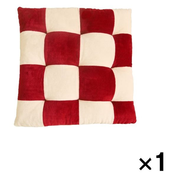 1枚 パッチワーク シートクッション レッド 約40×40×6.5cm