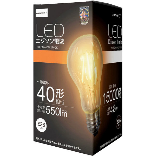 磁気研究所 LED電球 40W相当 全方向 1.5万時間タイプ 暖色 E26口金 HDLEDY40W2700K 1個