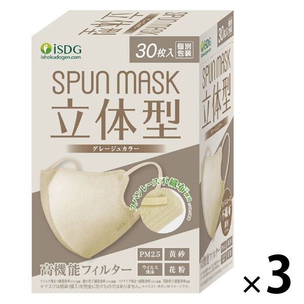 SPUN MASK 立体型スパンレース 不織布 （グレージュ）1セット（30枚入