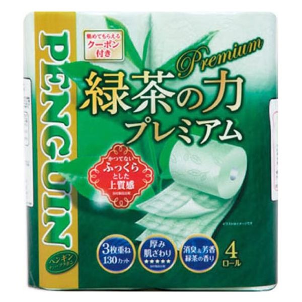 丸富製紙 ペンギンティーフラボン緑茶の力プレミアム4Rトリプル(3枚重ね) 640299 1セット（12パック）