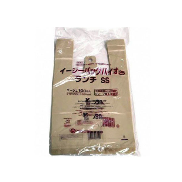 弁当用レジ袋 イージーバッグバイオ25ランチSSベージュ 2000枚(100×20) 0364487（直送品）