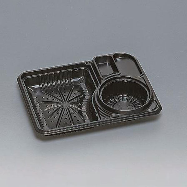 福助工業 弁当容器 ざる820本体 黒 600枚(50×12) 0577162 1ケース(600枚入(50枚×12袋))（直送品）