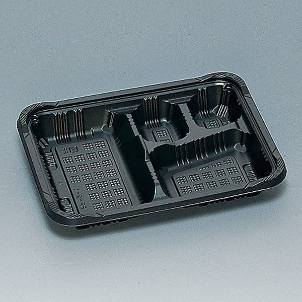 福助工業 弁当容器 憩い RP-2-1H 黒 E 本体 600枚(50×12) 0740713 1ケース(600枚入(50枚×12袋))（直送品）