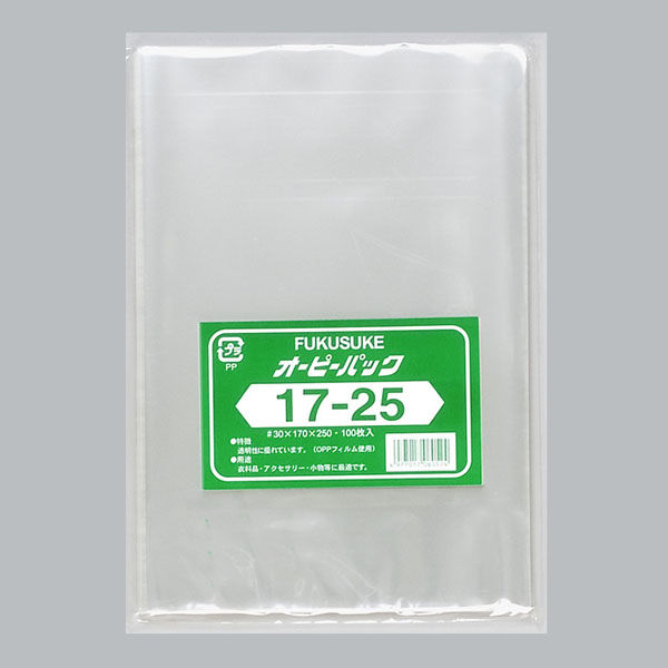 福助工業　OPP袋 オーピーパック テープなし 17-25  1ケース(100枚×10袋)　0840521（直送品）