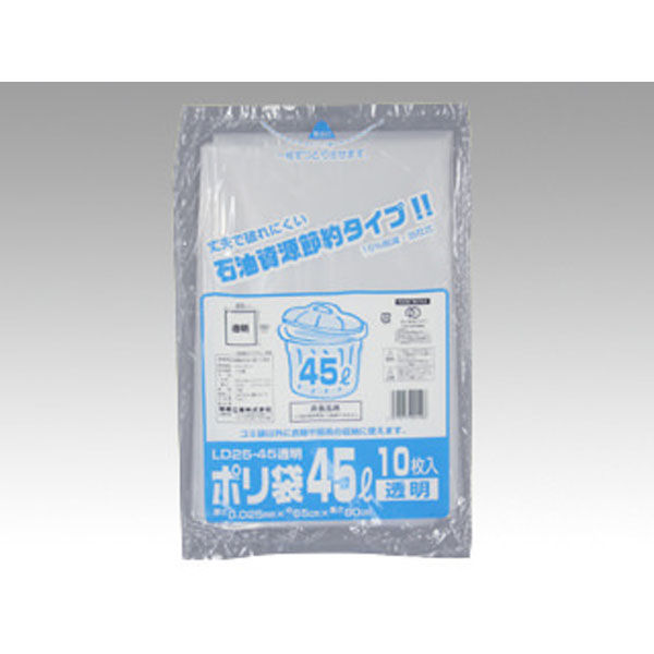 福助工業 ゴミ袋 ポリ袋(ゴミ袋) LD25ー45 透明 0391514 1セット（500枚：10枚×50袋） - アスクル