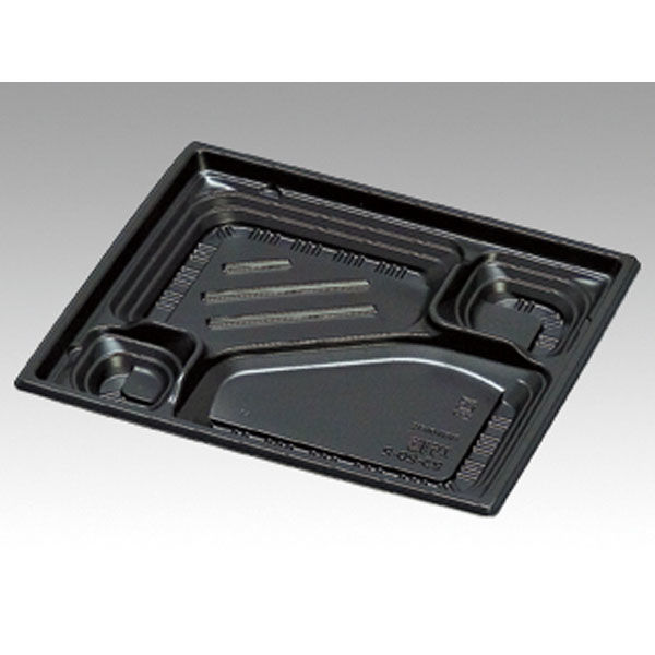 福助工業 弁当容器 巧膳 23-20-2H 黒 600枚(50×12) 545929 1ケース(600枚入(50枚×12袋))（直送品）