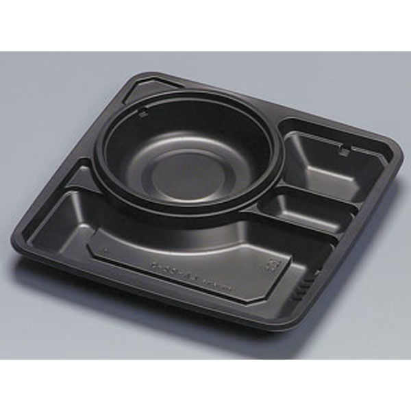 福助工業 弁当容器 フルレンジLA-22-3H 黒 600枚(50×12) 581216 1ケース(600枚入(50枚×12袋))（直送品）