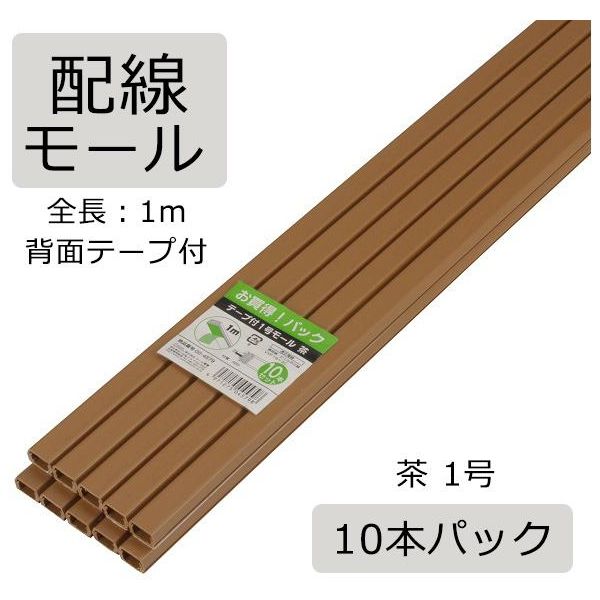 オーム電機 配線モール テープ付き 1号 茶 1m 10本 DZ-PMT11-T10P（直送品）