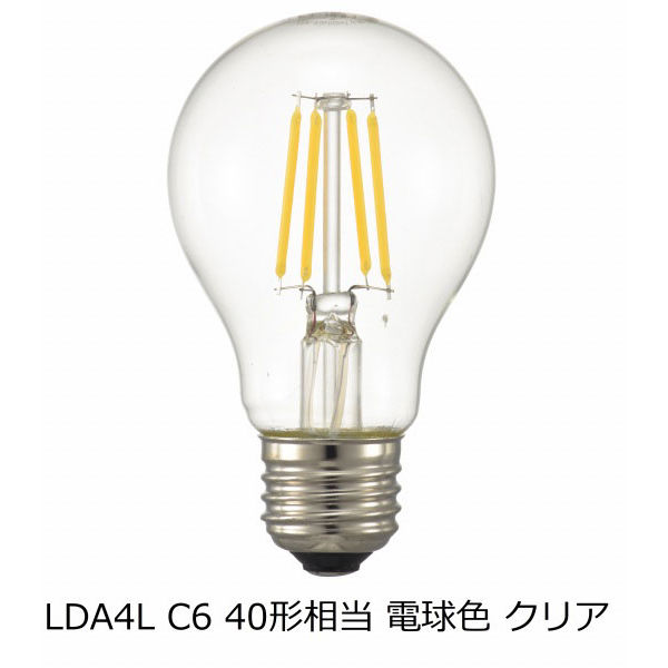 オーム電機 LED電球 フィラメント 一般電球形 E26 40W形相当 クリア 