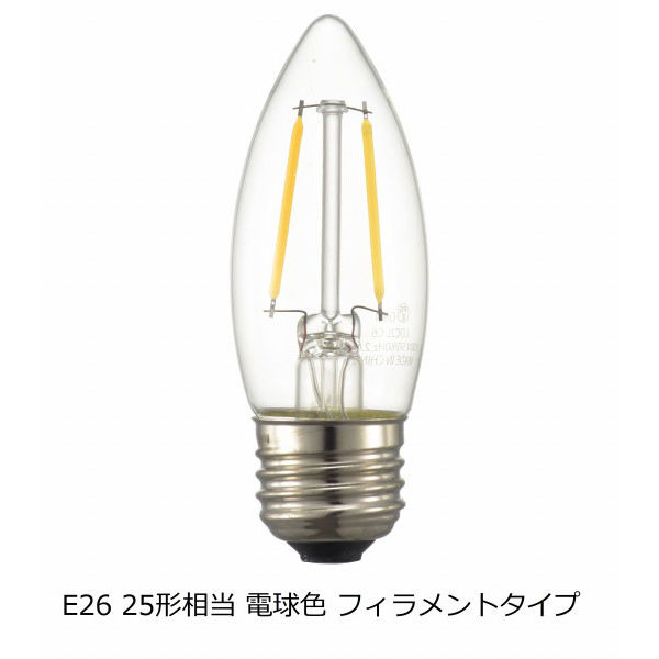 オーム電機 LED電球 フィラメント シャンデリア形 E26 25W相当 クリア