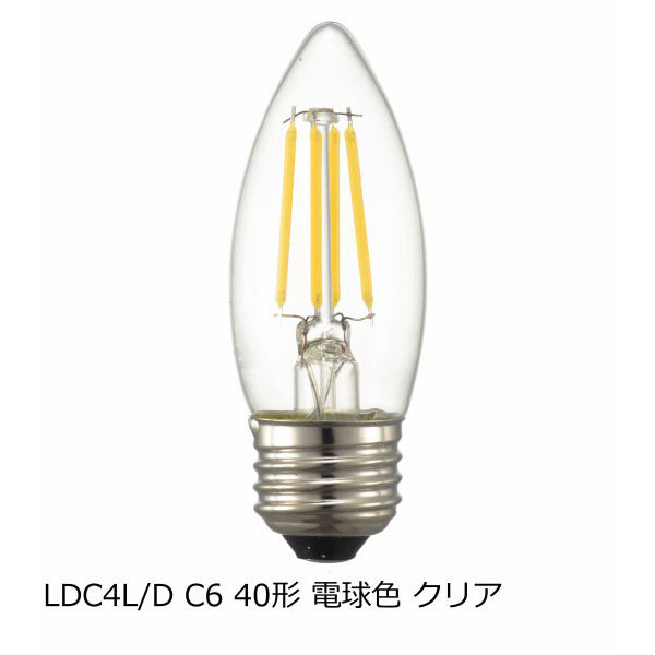 オーム電機 LED電球 フィラメント シャンデリア形 E26 40W相当 調光器対応 クリア 電球色 全方向 LDC4L/D C6（直送品）