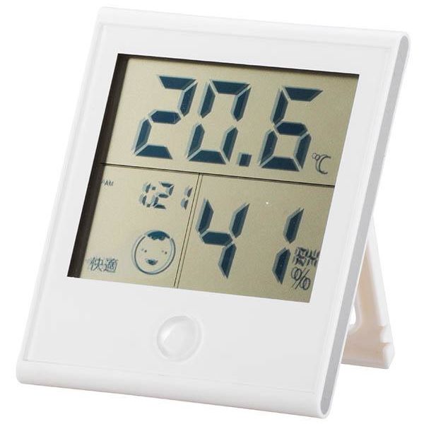 オーム電機 時計付き温湿度計 ホワイト インフルエンザ 熱中症対策 温度計 湿 TEM-200-W 1個