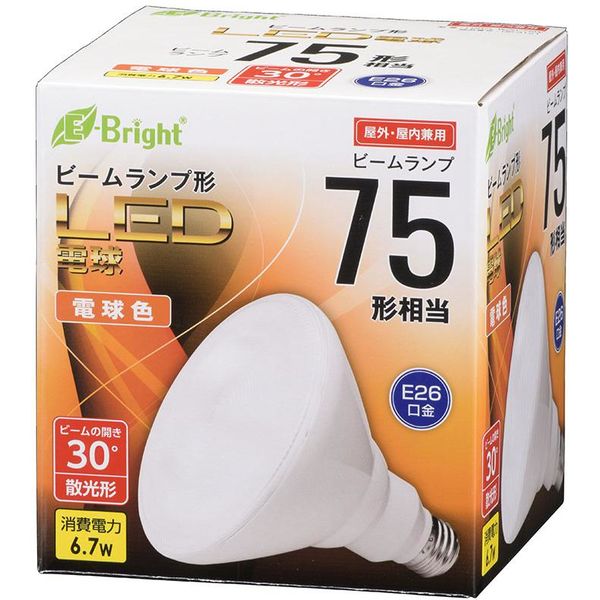 オーム電機LED電球 ビームランプ形 E26 75形相当 6.7W 電球色 散光形 屋内・屋外兼用 E-Bright LDR7L-W20/75W（直送品）