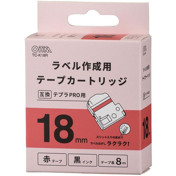 オーム電機 OHM テプラPRO用 互換ラベル テープカートリッジ 18mm TC-K18R 1個