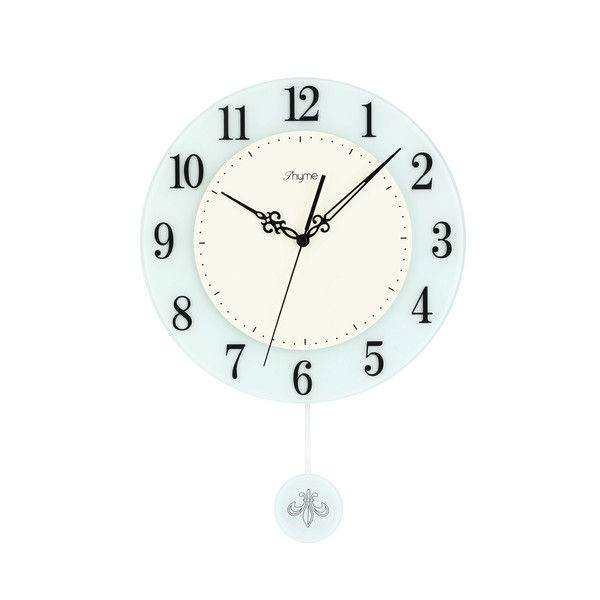 LINKSPIRE タイム ガラススロースイング振り子クロック ホワイト 掛け時計 [スイープ] 直径300mm FGM-8403WT 1個（直送品）