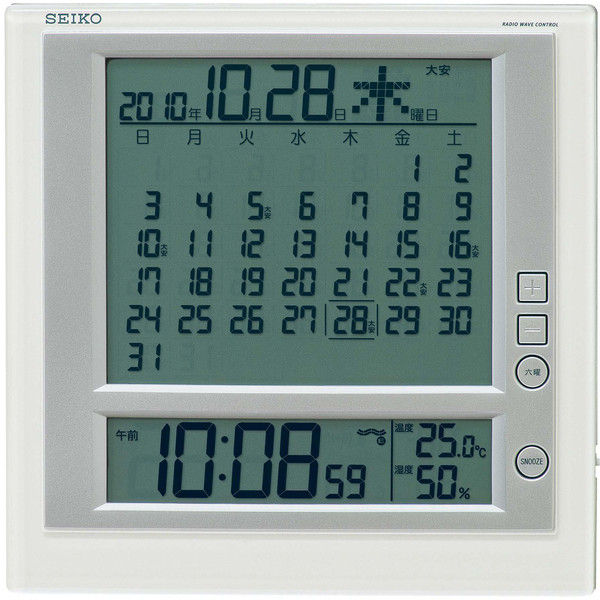 格安在庫あセイコー 掛け時計 新品 電波 クロック カレンダー 置き時計 デジタル 大型 未使用品 湿度 軽量 メタリック SQ434S 温度 SEIKO 銀色 薄型 デジタル