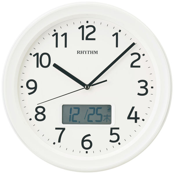 RHYTHM（リズム）フィットウエーブリブA02 掛け時計 [電波 スイープ 温湿度 カレンダー] 直径325mm 8FYA02SR03 1個（直送品）