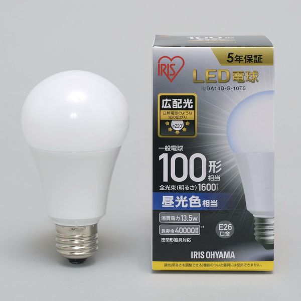 アイリスオーヤマ LED電球 E26 広配光タイプ 昼光色 100形相当(1600lm) LDA14D-G-10T5 1個