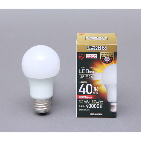 アイリスオーヤマ LED電球広配光 調光 電球色40形相当（485lm） LDA5L-G-E26/D-4V2（直送品）