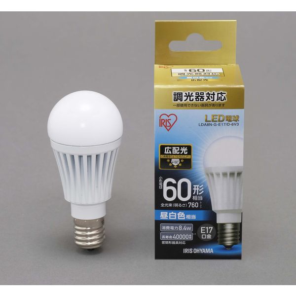 アイリスオーヤマ LED電球 E17 調光 広配光タイプ 昼白色 60形相当(760lm) LDA8N-G-E17/D-6V3 1個