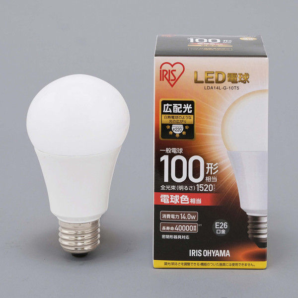 アイリスオーヤマ LED電球 E26 広配光タイプ 電球色 100形相当（1520lm） LDA14L-G-10T5（直送品）