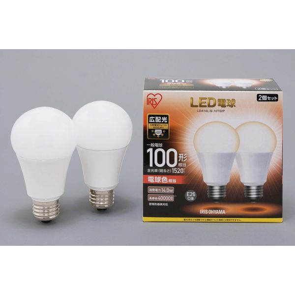 アイリスオーヤマ LED電球 E26 2P 広配光タイプ 電球色 100形相当（15 LDA14L-G-10Ｔ52P 1個