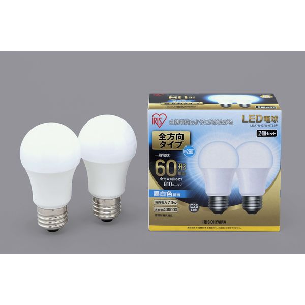 アイリスオーヤマ LED電球 E26 2P 全方向タイプ 昼白色 60形相当(810lm) LDA7N-G/W-6T52P 1個