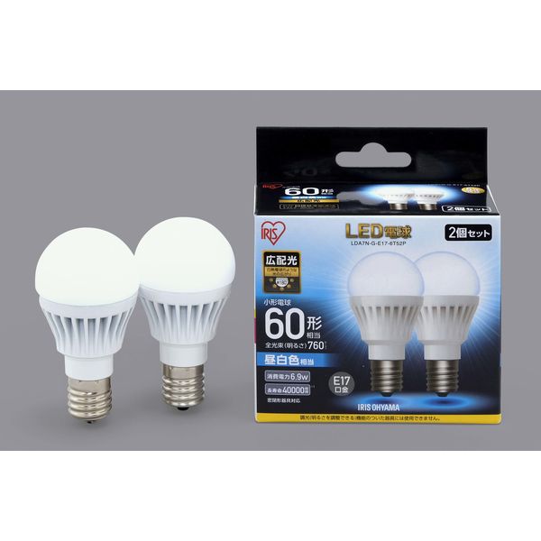 アイリスオーヤマ LED電球 E17 広配光タイプ 2P 昼白色 60形相当（760 LDA7N-G-E17-6T52P 1セット（2個入）