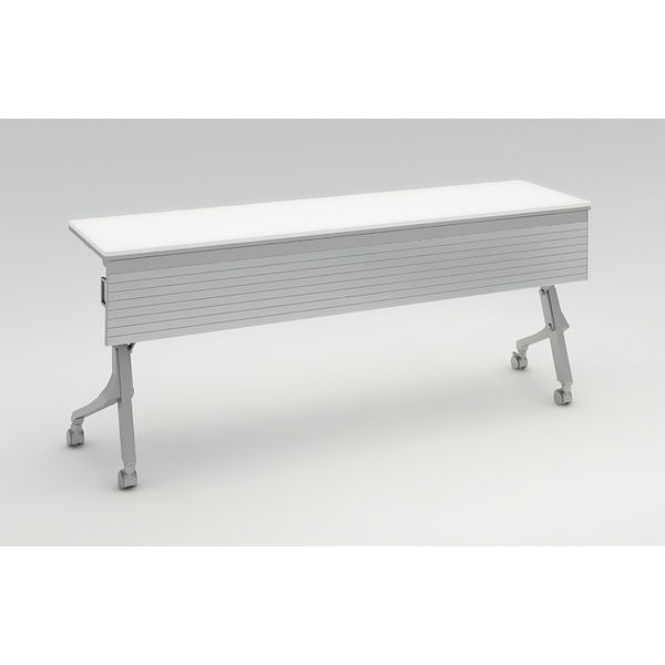 オカムラ Cardo サイドフォールドテーブル ホワイト+シルバー 1800幅×450奥行×720高さ（mm） 81F4BA MW21（直送品）
