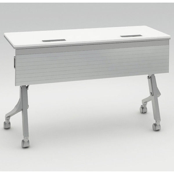 オカムラ Cardo サイドフォールドテーブル ホワイト+シルバー 1200幅×450奥行×720高さ（mm） 81F4EE MW21（直送品）
