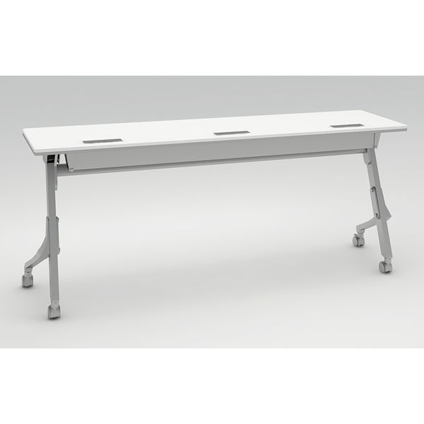 オカムラ Cardo サイドフォールドテーブル ホワイト+シルバー 1800幅×450奥行×720高さ（mm） 81F4EX MW21（直送品）