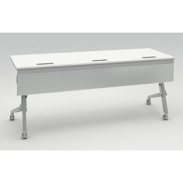 オカムラ Cardo サイドフォールドテーブル ホワイト+シルバー 1800幅×600奥行×720高さ（mm） 81F4FB MW21（直送品）