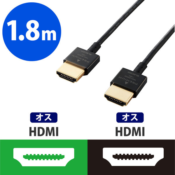 HDMIケーブル 1.8ｍ PremiumHDMIケーブル 超スリム ブラック DH-HDP14SS18BK エレコム 1個(直送品)（直送品）
