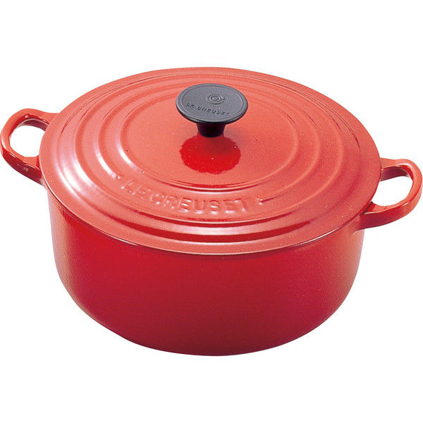 蓋鍋底の淵にわずかなスレ傷あり【美品】LE CREUSET　ココット ロンド チェリーレッド　18cm