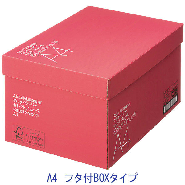 コピー用紙　マルチペーパー　セレクト スムース A4 1箱（5000枚：500枚入×10冊） フタ付BOX　国内生産品　FSC認証　アスクル オリジナル