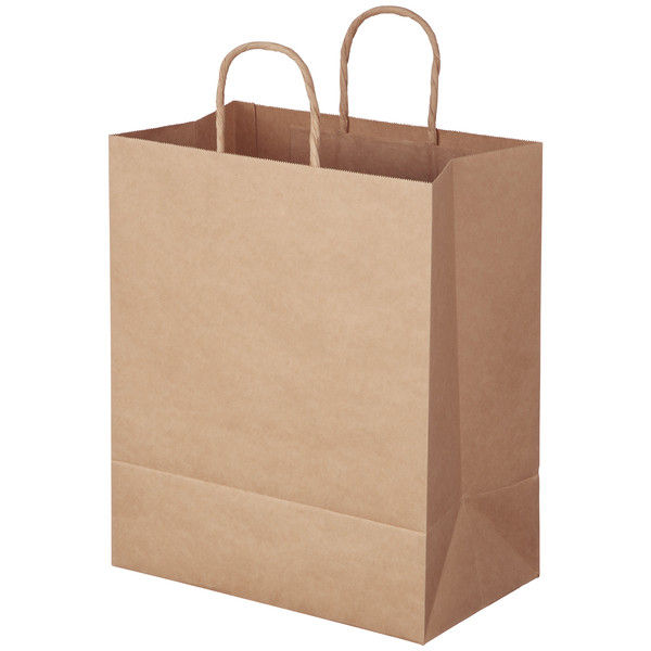 アスクル　丸紐 クラフト紙手提袋ベーシック　 300×360×180ｍｍ　 茶 無地　 1箱（100枚：50枚入×2袋）  オリジナル