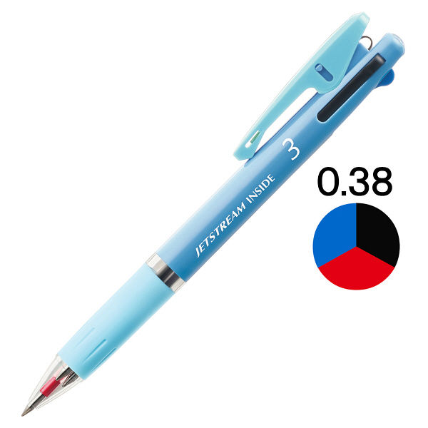 ジェットストリーム　インサイド　3色ボールペン　0.38mm　ブルー軸　青　アスクル限定　3本　H.SXE34053833　三菱鉛筆uni  オリジナル