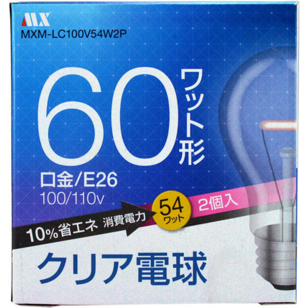 マクサー電機 クリア電球 60W形 2個パック MXM-LC100V54W2P 12個（直送品）