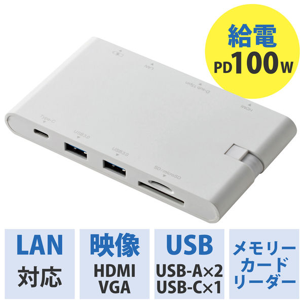 ドッキングステーション USBハブ タイプC PD対応 HDMI VGA LAN SD 白