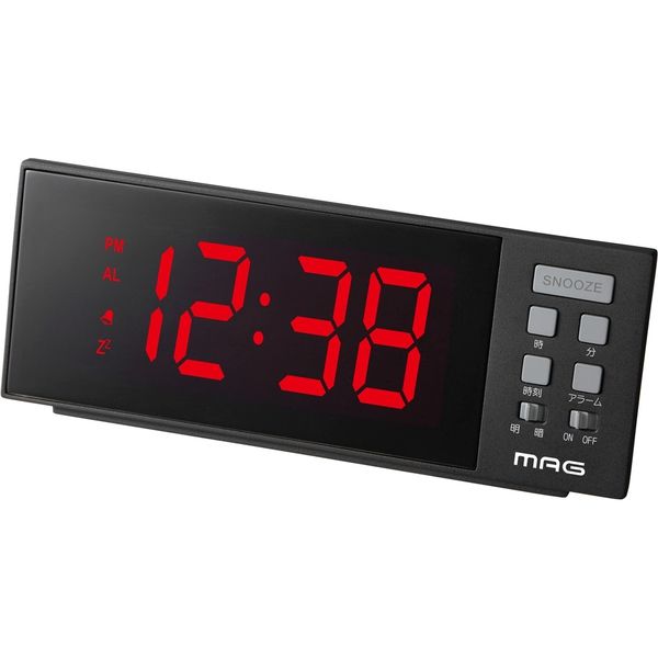 ノア精密 交流式デジタル時計：レッドチャージ 置き時計 [アラーム] 65×175×42mm T-738 BK 1個（直送品）