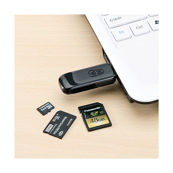 サンワダイレクト カードリーダー（microSD＆SDHC＆SDXC＆メモリースティックPRO&PS3対応・ブラック） 400-ADR105 1個（直送品）