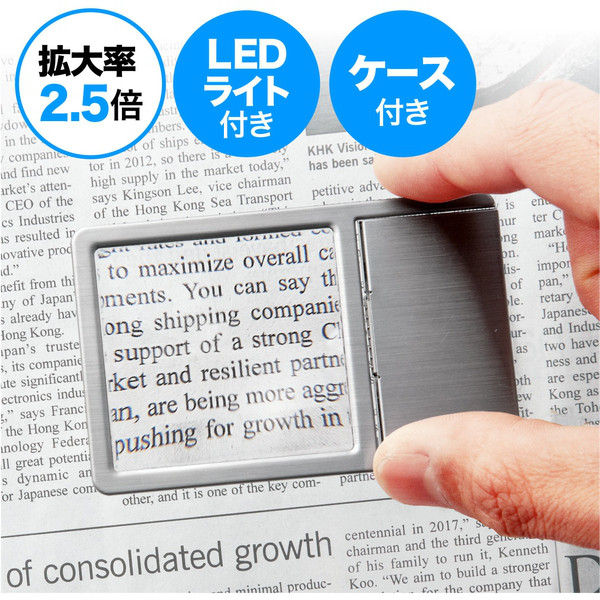 サンワダイレクト カードルーペ（名刺型拡大鏡・LEDライト付・2.5倍） 400-LPE003 1個（直送品）