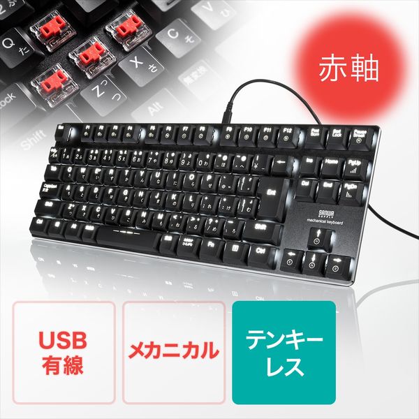 有線キーボード メカニカル テンキーレス ブラック 400-SKB057R