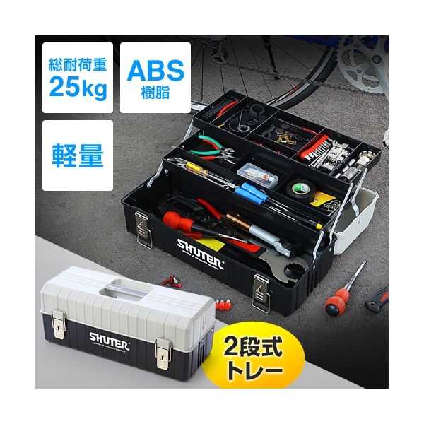 サンワダイレクト 工具箱（ツールボックス・整理・持ち運び・2段トレー付き・プラスチック） 800-BYBOX2BK 1個（直送品） - アスクル