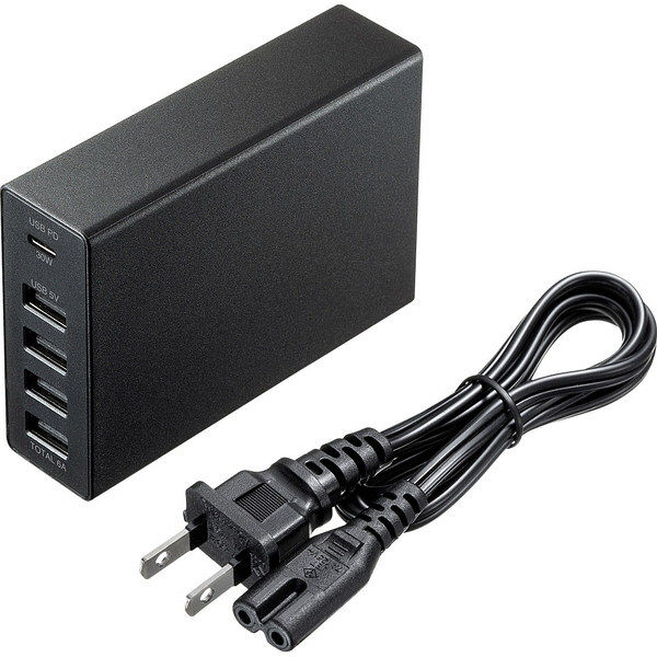 サンワサプライ USB Power Delivery対応AC充電器（5ポート・合計60W・ブラック） ACA-PD57BK 1個（直送品）