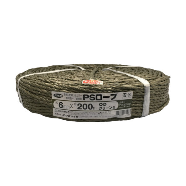 ユタカメイク PSロープ ODグリーン 6mm×200m PS6200OD 1巻 115-1332（直送品）