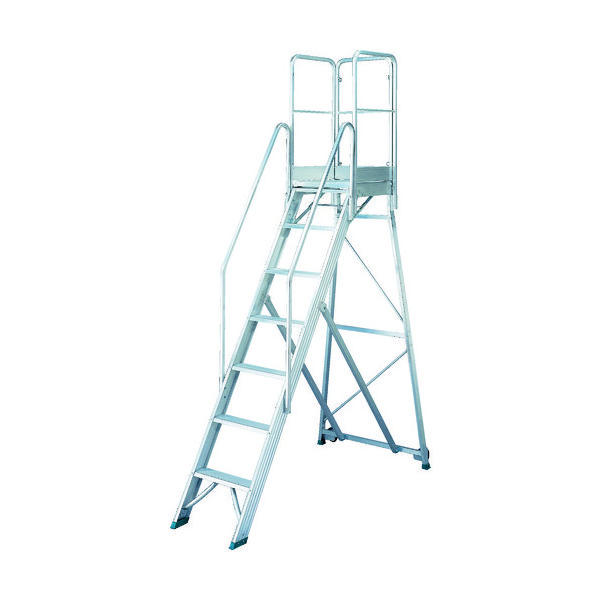 トラスコ中山 TRUSCO 折りたたみ式作業用踏み台 高さ2.10m 高さ900手すりフルセット付き TDAD-210-900TF 1台（直送品）