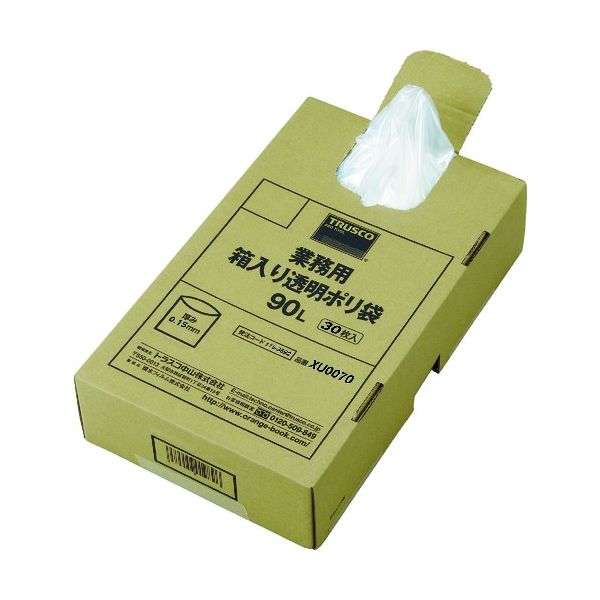 トラスコ中山 TRUSCO まとめ買い 業務用ポリ袋 透明・箱入 0.15×90L (30枚入) XU0090 1箱(30枚)（直送品）