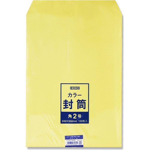 【ケース販売】シモジマ HEIKO カラー封筒 角2 クリーム 007529309  1ケース(100枚入×5袋 合計500枚)（直送品）