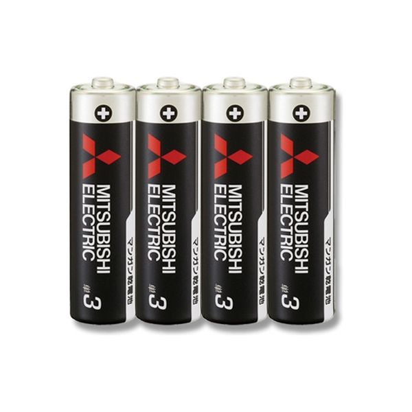 【ケース販売】三菱電機 マンガン電池 R6PUD/4S マンガン単3黒 007596312  1ケース(4本入×10パック)（直送品）